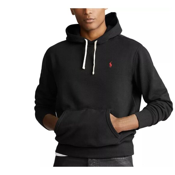 Ralph Lauren Black Pullover Hoodie With Red Logo Drawstring Hood & Kangaroo Pock - Picture 1 of 14
